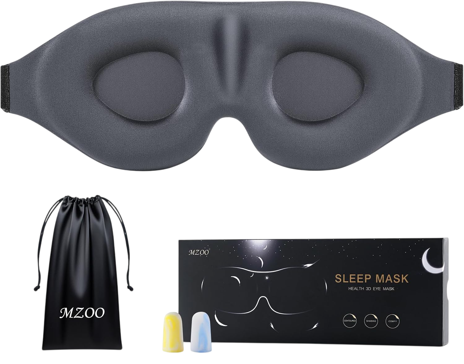 Mzoo Luxury Sleep Mask Luxury Sleep Eye Mask for Side Sleeper Gray